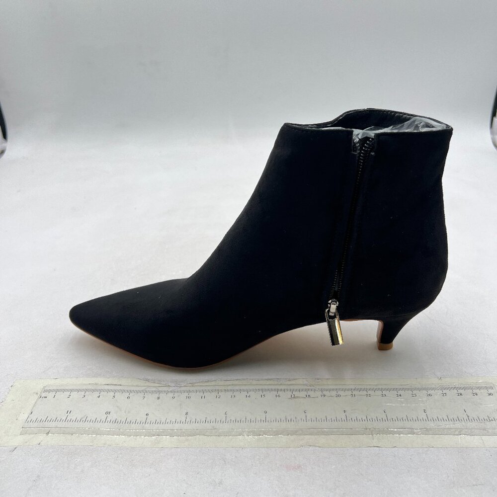 Black Kitten Heel Ankle Boots Pointed Toe Side Zipper Prom Party Fashion Bootie
